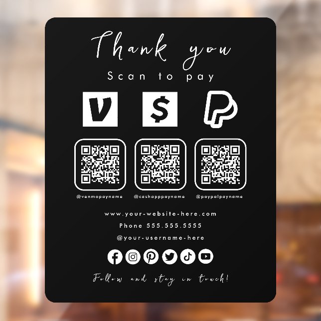 Vinilos Para Cristales Código QR Paypal Venmo Cash App Black (Hoja 2)