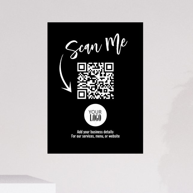 Vinilos Para Cristales Código QR personalizado de exploración de negocios (Scan Me Business Sign with your logo and a scannable QR Code. )
