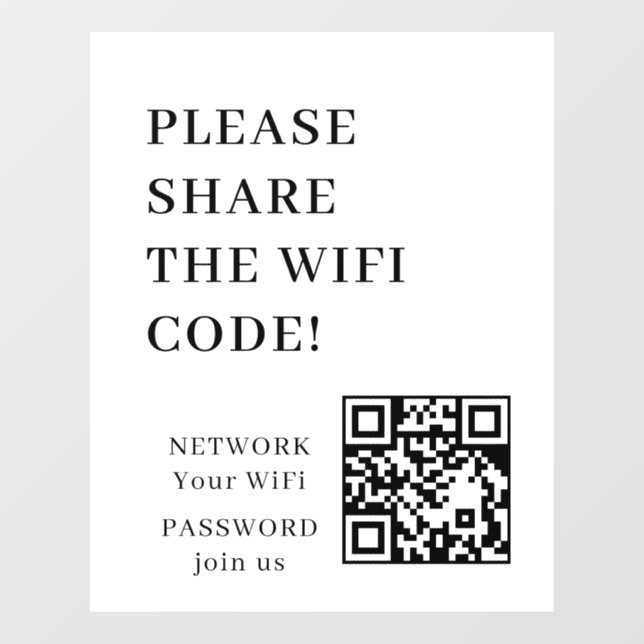 Vinilos Para Cristales Código QR WiFi Conectar Red Ventana Adhesiva (Hoja)
