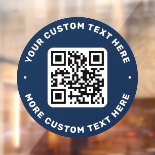 Vinilos Para Cristales Código QR y texto arriba y abajo círculo azul oscu