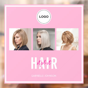 Vinilos Para Cristales Colaje de fotos de estilista de cabello rosa con l