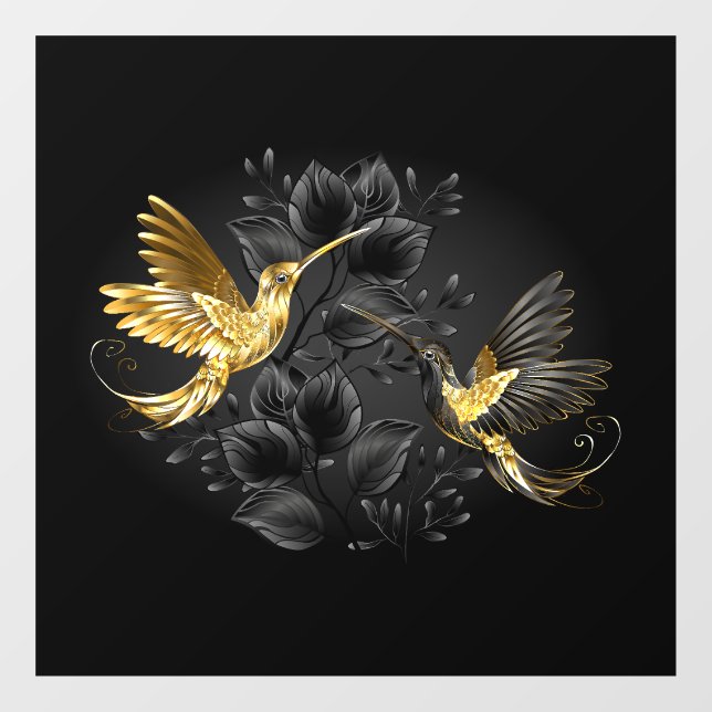 Vinilos Para Cristales Colibrí negro y dorado (Hoja)