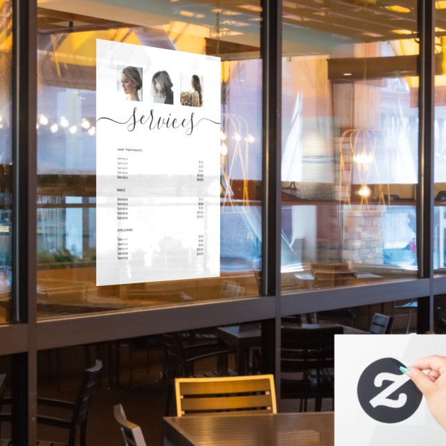 Vinilos Para Cristales Collage de fotos moderno Spa blanco menú de servic (ventana del restaurante)