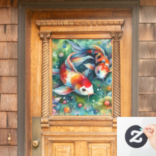 Vinilos Para Cristales Colorido Koi Fish Whimsical Watercolor Naranja Ver