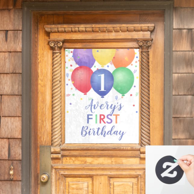 Vinilos Para Cristales Coloridos globos de cumpleaños Edad editable (Puerta de casa)