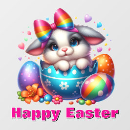 Vinilos Para Cristales Conejito con huevos de huevo con coloridos huevos 