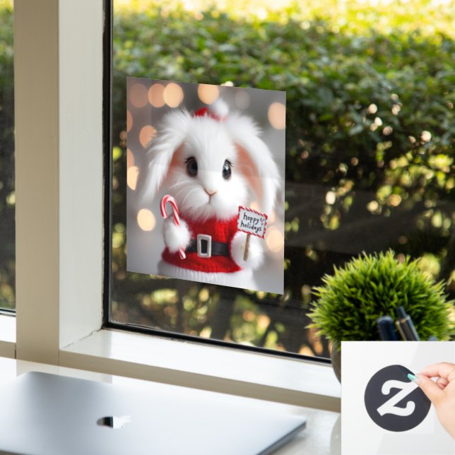 Vinilos Para Cristales Conejo lindo con disfraz de Navidad (Oficina)