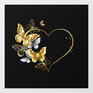 Vinilos Para Cristales Corazón con mariposas doradas