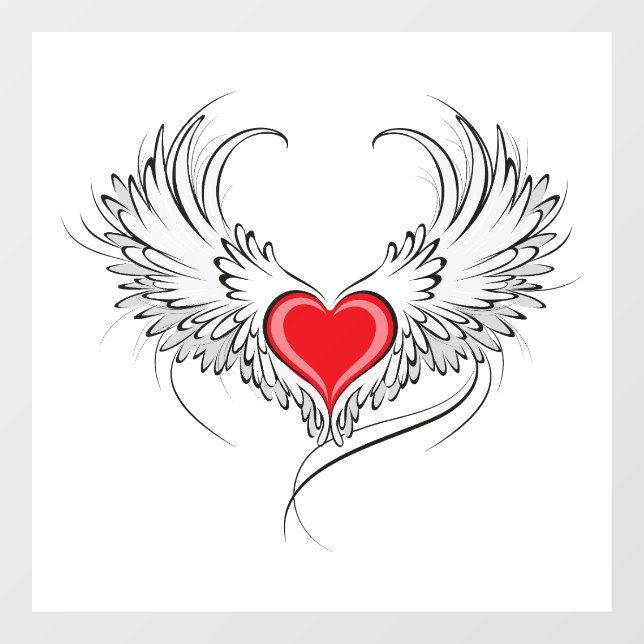 Vinilos Para Cristales Corazón de Ángel Rojo con alas (Hoja)