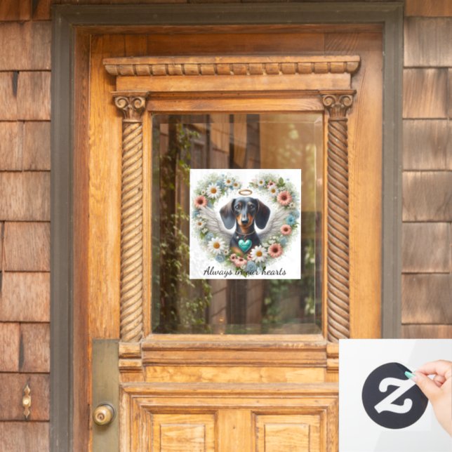 Vinilos Para Cristales Corazón Floral de Dachshund (Puerta de casa)