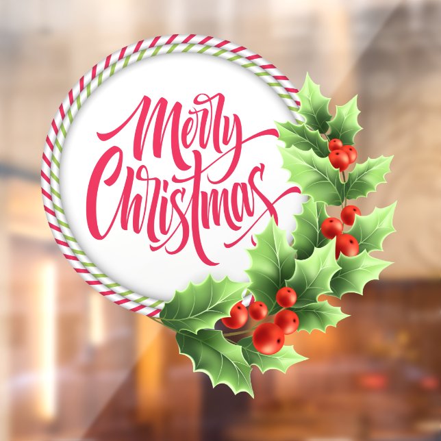 Vinilos Para Cristales Corona de Navidad a rayas con bayas de acebo (Hoja 2)