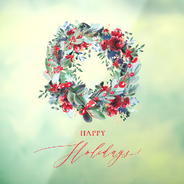 Vinilos Para Cristales Corona de Navidad roja floral rústica Felices Fies