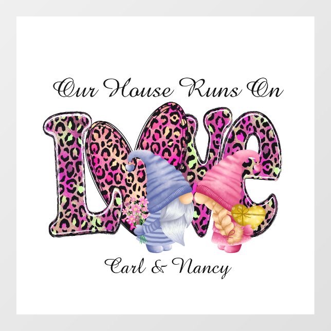 Vinilos Para Cristales Corre Con Amor, La Pareja Gnome Personaliza (Hoja)