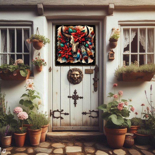 Vinilos Para Cristales Cow Bull Skull Feathers Poinsettias Southwest (Subido por el creador)