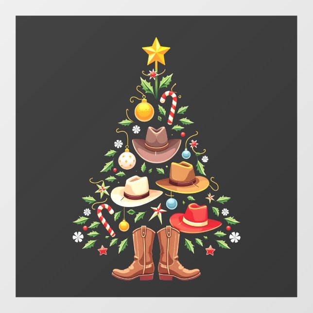 Vinilos Para Cristales Cowboy Western Christmas Tree Santa (Hoja)