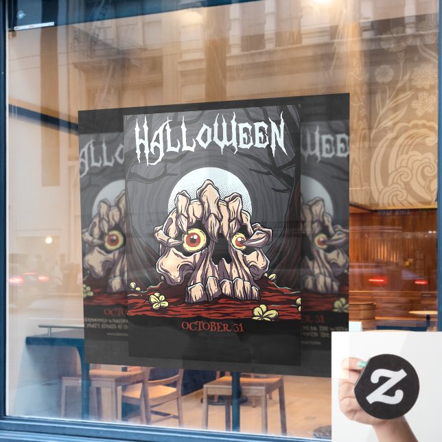 Vinilos Para Cristales Cráneo espeluznante y Halloween con colinas zombis (Ventana de cafetería)