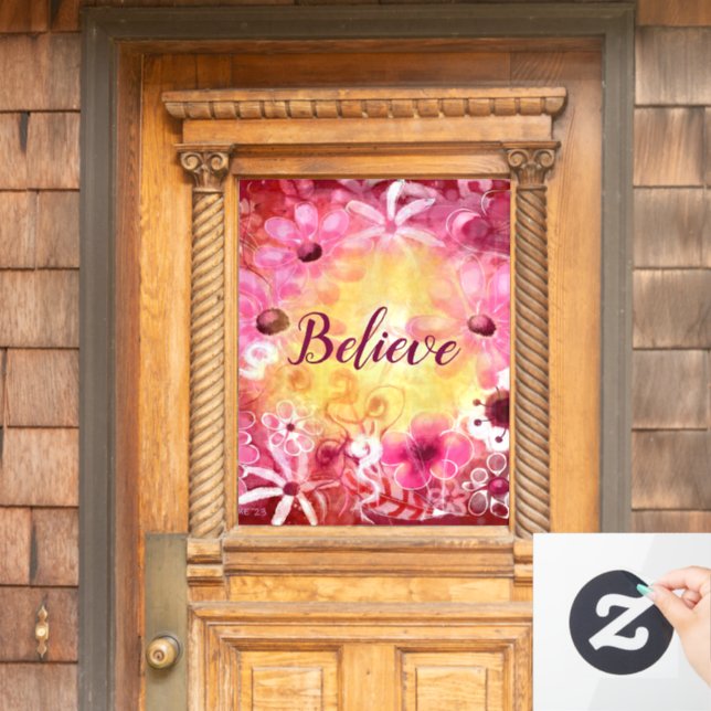 Vinilos Para Cristales Creer el amarillo rojo rosa floral suntuoso (Puerta de casa)