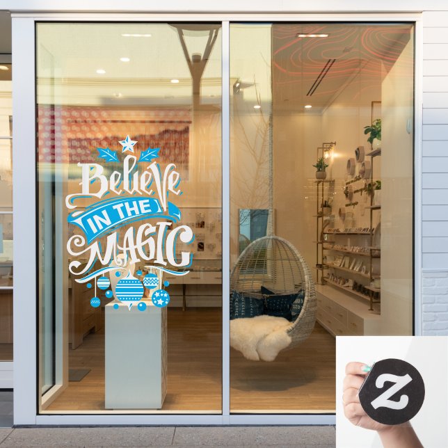 Vinilos Para Cristales Creer en la magia de los Navidades azul blanco (Ventana de la tienda)