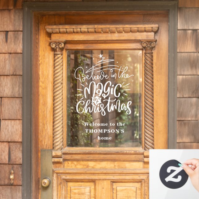 Vinilos Para Cristales Creer en la magia de los Navidades nombre de bienv (Puerta de casa)