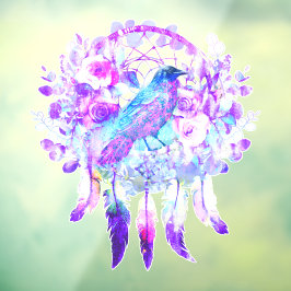 Vinilos Para Cristales Crow Dreamcatcher Blue Purple Floral