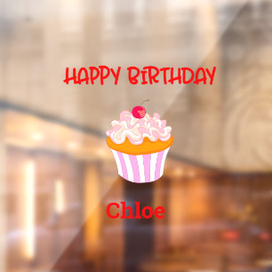 Vinilos Para Cristales Cumpleaños Feliz Cupcake Personalizado con Nombre