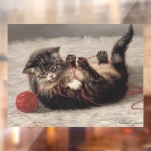 Vinilos Para Cristales Cuna de Gato, Un Gato Jugando Con Una Bola de Esta