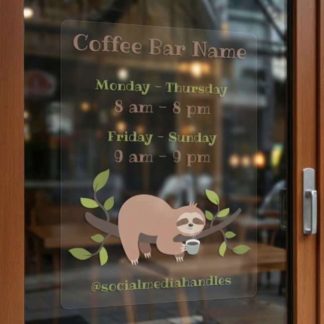 Vinilos Para Cristales Custom Sloth Coffee Bar Hours Window Cling (Subido por el creador)
