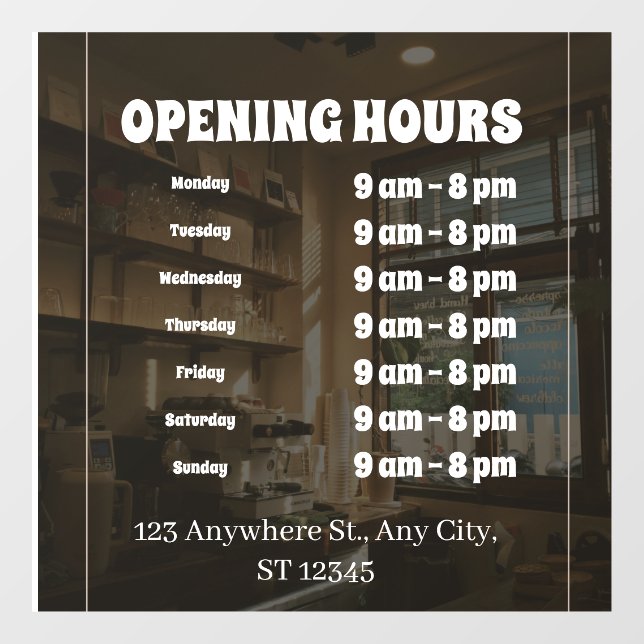 Vinilos Para Cristales “Custom Window Cling – Business Opening Hours Sign (Hoja)