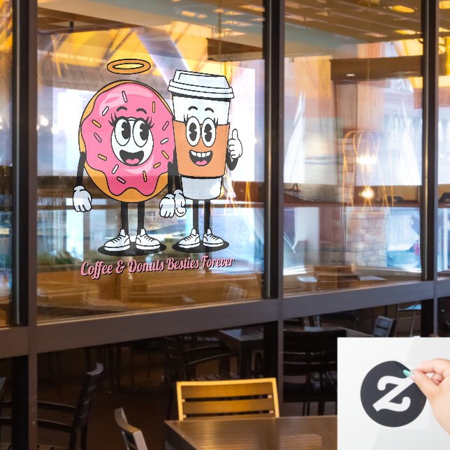 Vinilos Para Cristales Customize Coffee And Donuts Besties Forever Promo (ventana del restaurante)
