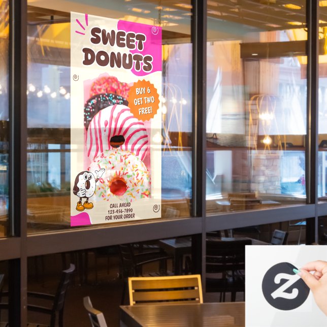 Vinilos Para Cristales Customize Donuts Beige Pink Promotion (ventana del restaurante)
