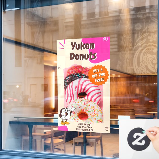 Vinilos Para Cristales Customize Donuts Beige Pink Promotion (Ventana de cafetería)