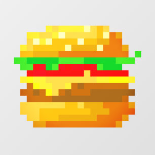 Vinilos Para Cristales Cute 8 bits Pixel Art Burger Fun Geek Fast Food