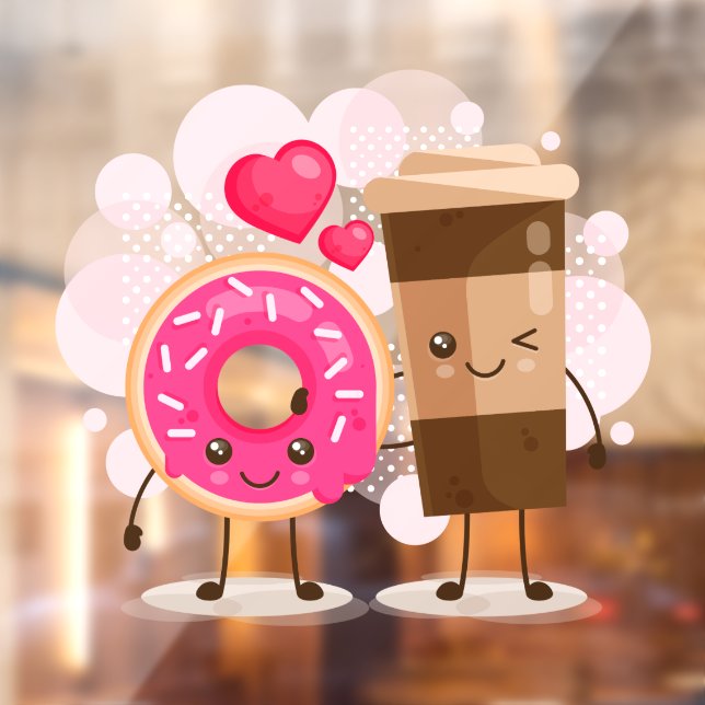 Vinilos Para Cristales Cute Donut Shop True Love Donuts with Coffee (Hoja 2)