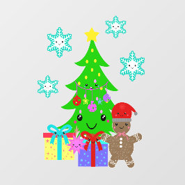 Vinilos Para Cristales Cute Kawaii Face Christmas Tree Entry 18x24