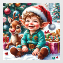 Cute Navidad Elfo y Reno