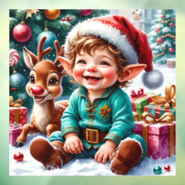 Vinilos Para Cristales Cute Navidad Elfo y Reno 