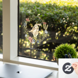Vinilos Para Cristales Cute Rabbit On A Swing Floral Wreath Name Sticker