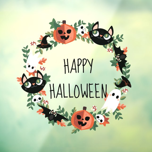 Vinilos Para Cristales Cute Spooky Happy Halloween Wreath (Hoja 3)