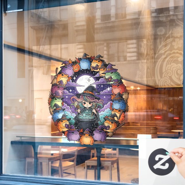 Vinilos Para Cristales Cute Witch Creating Magical Moments With Toads (Ventana de cafetería)