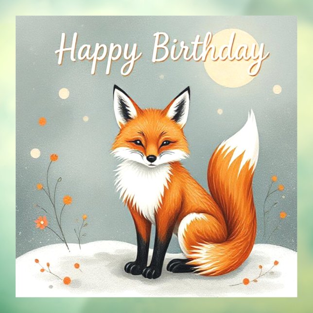 Vinilos Para Cristales Cute Woodland Brown Fox Happy Birthday (Hoja 3)