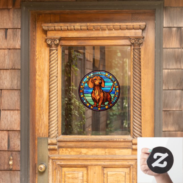 Vinilos Para Cristales Dachshund Perro Mascota Retrato Faux Stained Glass (Puerta de casa)