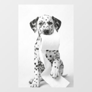 Vinilos Para Cristales Dalmata Divertido Cachorro Sosteniendo Papel Higié