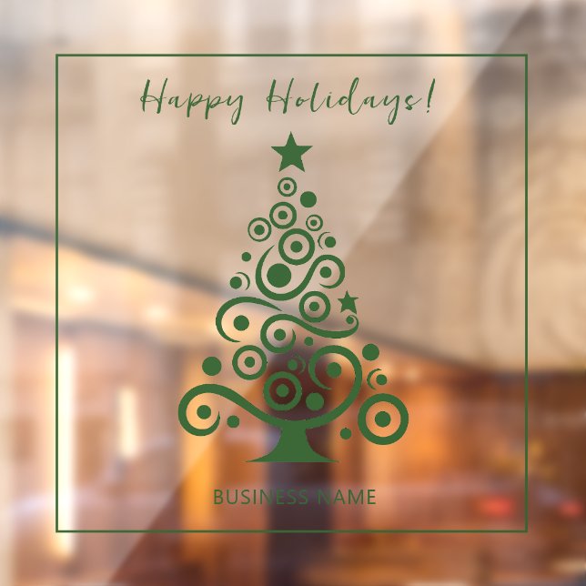 Vinilos Para Cristales Decoración de árbol de Navidad verde Felices Fiest (Hoja 2)