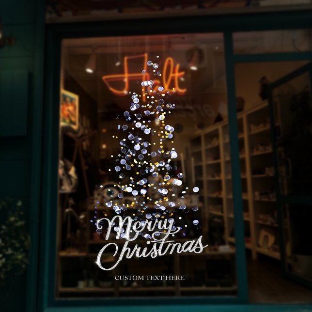 Vinilos Para Cristales Decoración de escaparate de árbol de Navidad plate (Glitter Silver Christmas Tree Storefront Decor Window Cling)