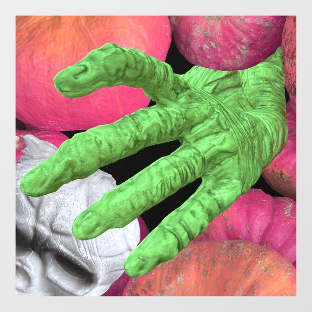 Vinilos Para Cristales Dedos esqueléticos y calavera con calabazas para H (Hoja)