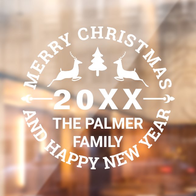 Vinilos Para Cristales Deer and tree Merry Christmas add name (Hoja 2)