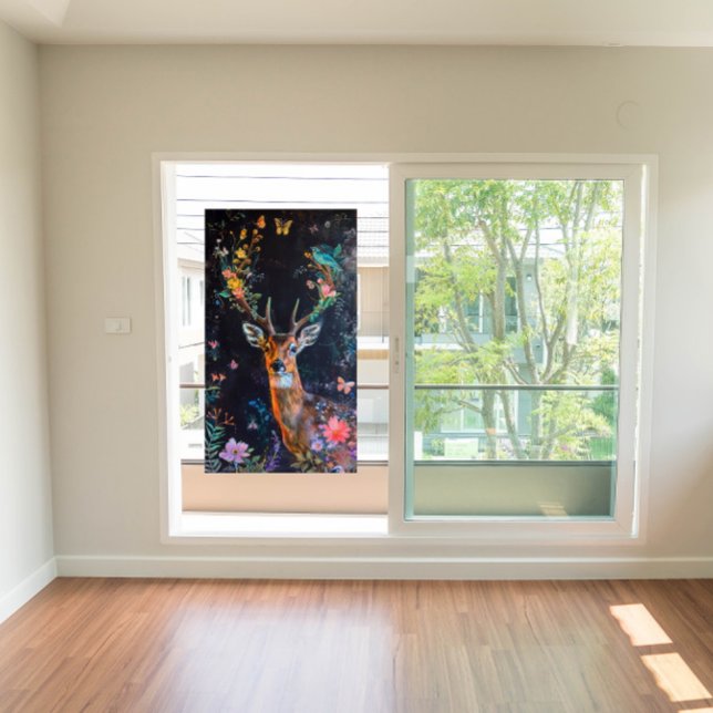 Vinilos Para Cristales Deer Forest Butterflies Painting Privacy Artful (By using the Size adjustment and using your own window size, you may be able to fill your window.)