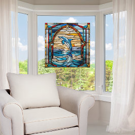 Vinilos Para Cristales Delfín de salto de vidrio con manchas falsas