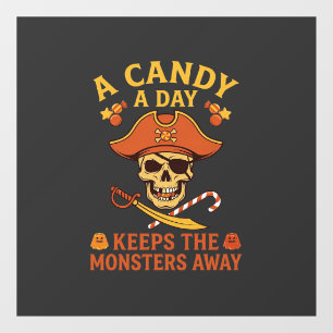 Vinilos Para Cristales Día de Dulces Pirata de Halloween Calavera Bastón