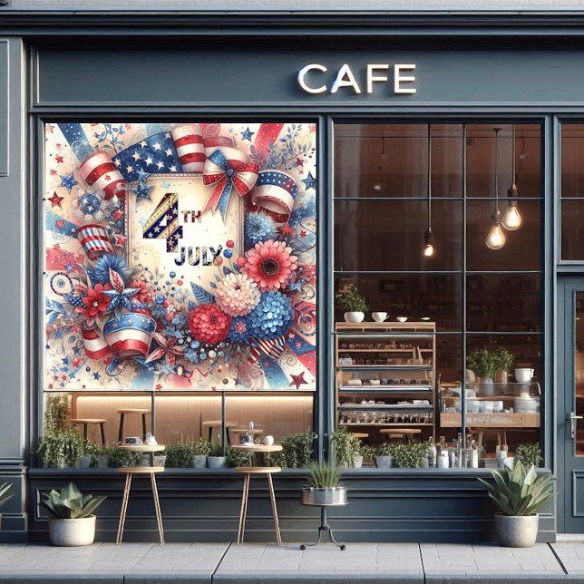 Vinilos Para Cristales Día de la Independencia Americana 4 de julio Rojo  (4th July America Independence Day Red White & Blue Window Cling)